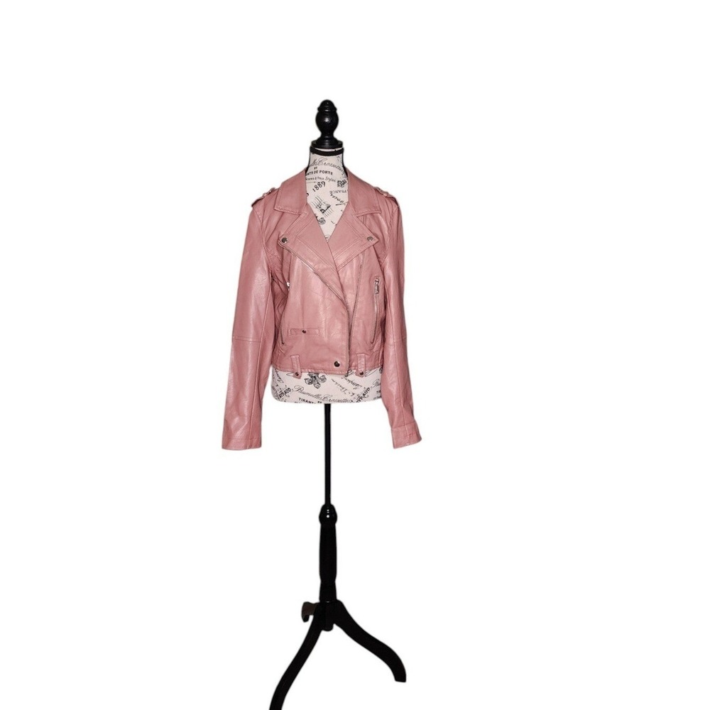 G by Guess Pink Faux Leather Moto Biker Jacket Womens Size Large L
